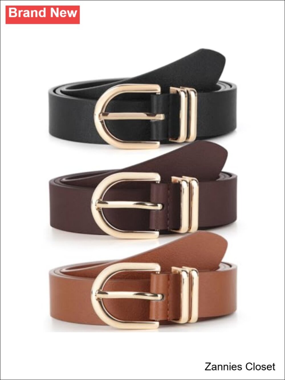 ✨ UnFader 3 Pack Women Belts Jeans Pants Faux Leather Gold Buckle